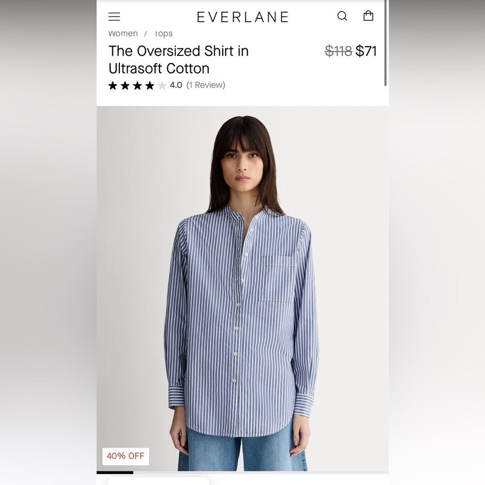 Everlane Oversized Stripe Shirt blue and white sz 2